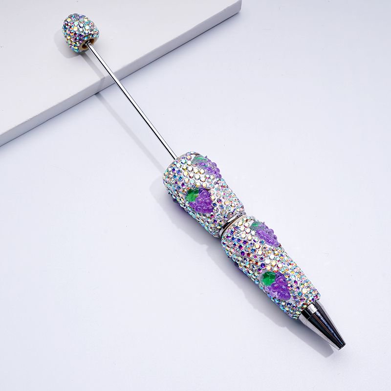 Beadable Clay Pens with Cute Vivid Fruits Mini AB Rhinestones Covered the Entire Pen