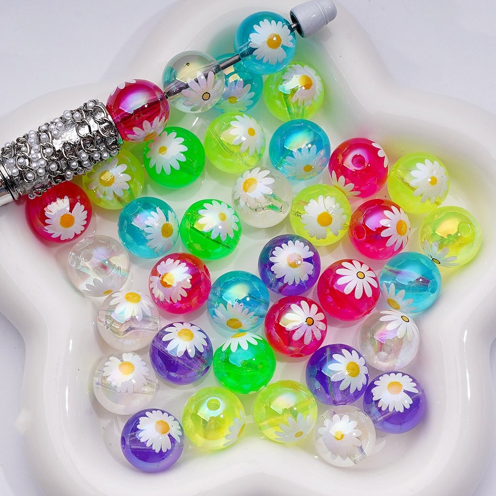 Multi-Color Glitter Hearts with White Borders Round Acrylic Beads, 16MM, Random Mix