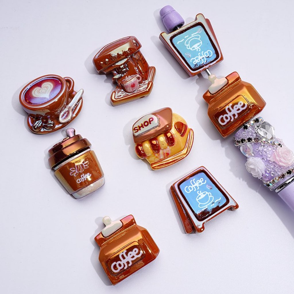 UV Coating Coffee Series Machine Cup Dessert Cake Bread Shop Acrylic Beads, Random Mix
