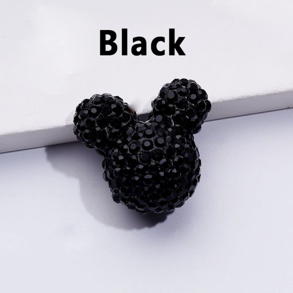 Vivid Cute Micke Minni Mouse Head Clay Beads with Shiny Rhinestones in Solid Color, 22*24*17MM