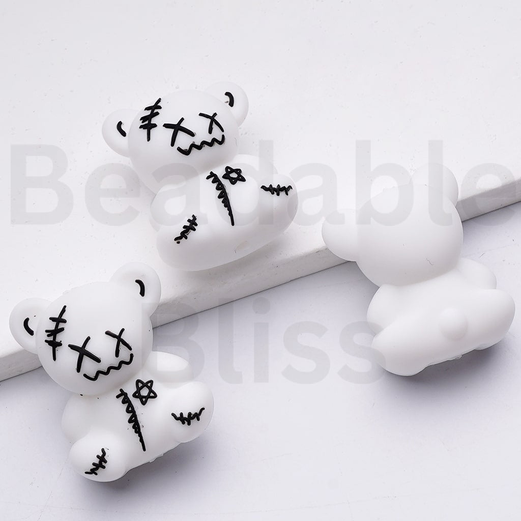 3D Cute White Red Bearbric Silicone Focal Beads