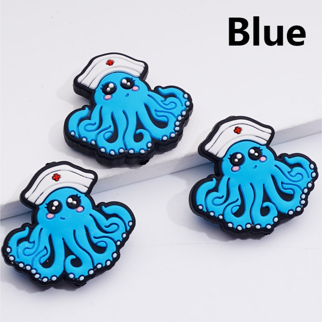 Colorful Octopus with Nurse Hat Silicone Focal Beads