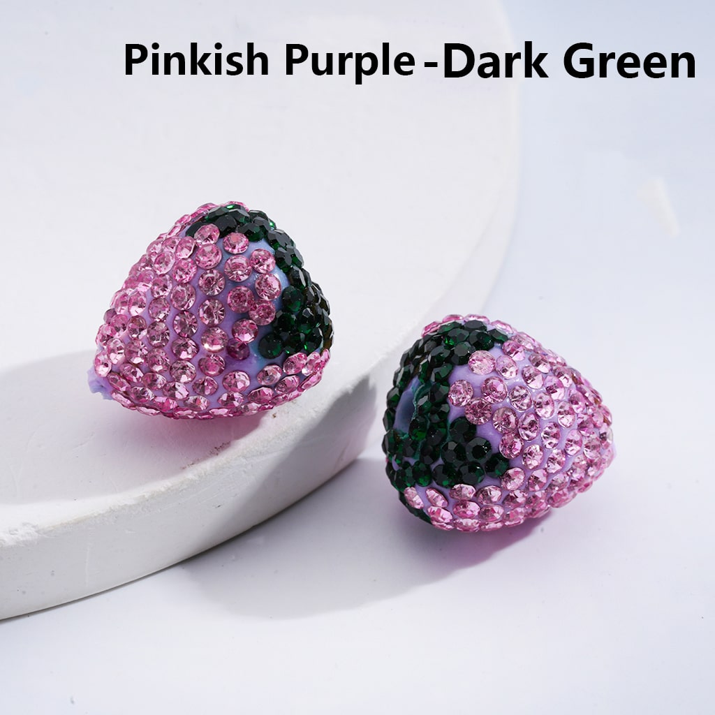 Clay Beads Strawberry Shape with Shiny Rhinestones Multi-Color 16MM