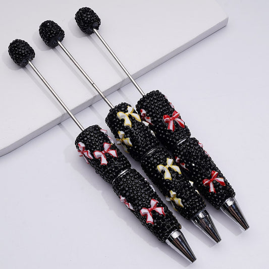 Double Color Bowknots Black Rhinestones Beadable Clay Pens