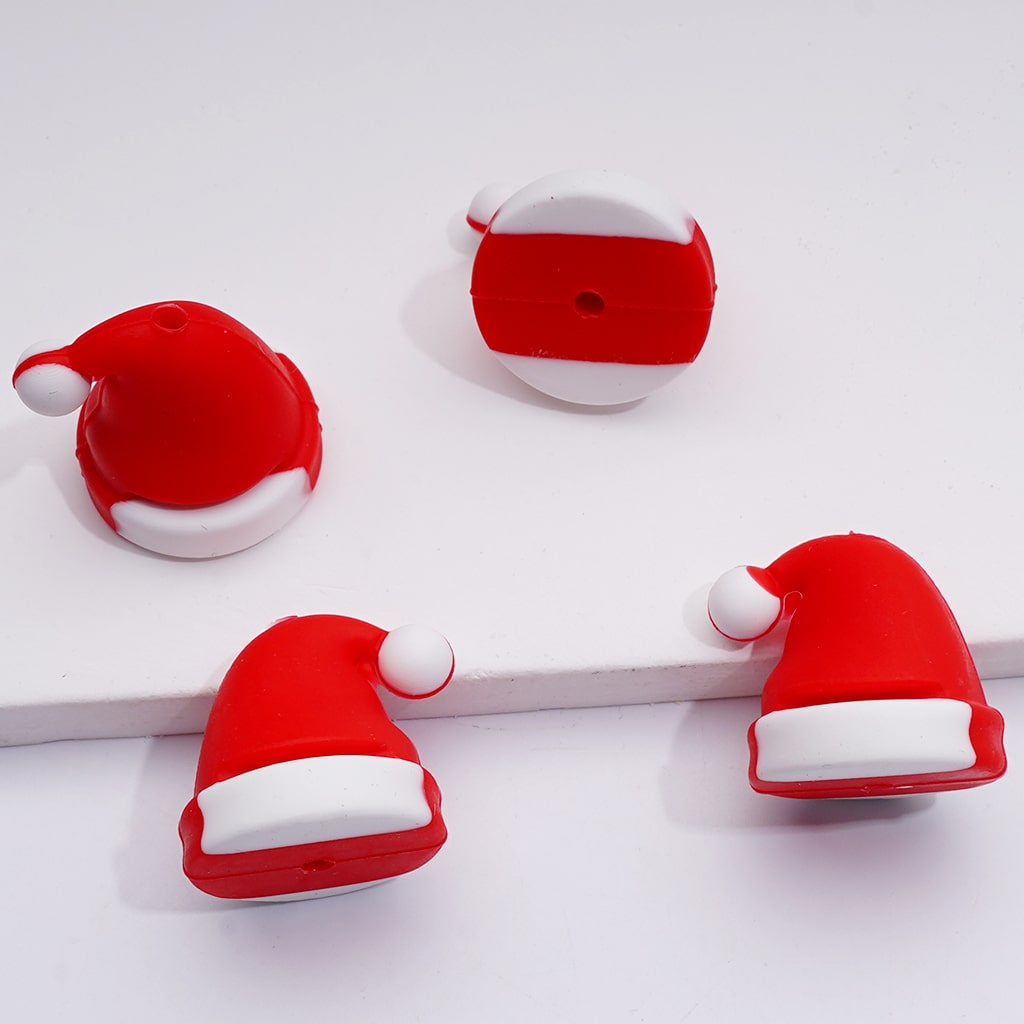 3D Christmas Series Elk Bell Hat Father Christmas Gift Silicone Focal Beads