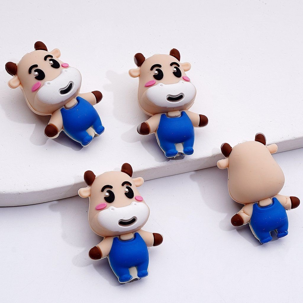 3D Cute Cow Bull in Blue Silicone Focal Beads