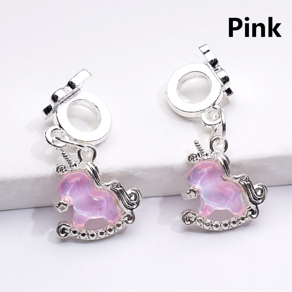 Alloy Bail Beads Dangle Charm Pendant Jewelry Accessories Unicorn Rhinestones Silver