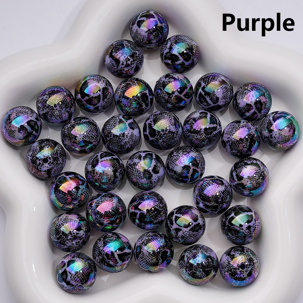 UV Coating Abstract Irreugal Black Spots Prints Round Acrylic Beads in Solid Color, 16MM
