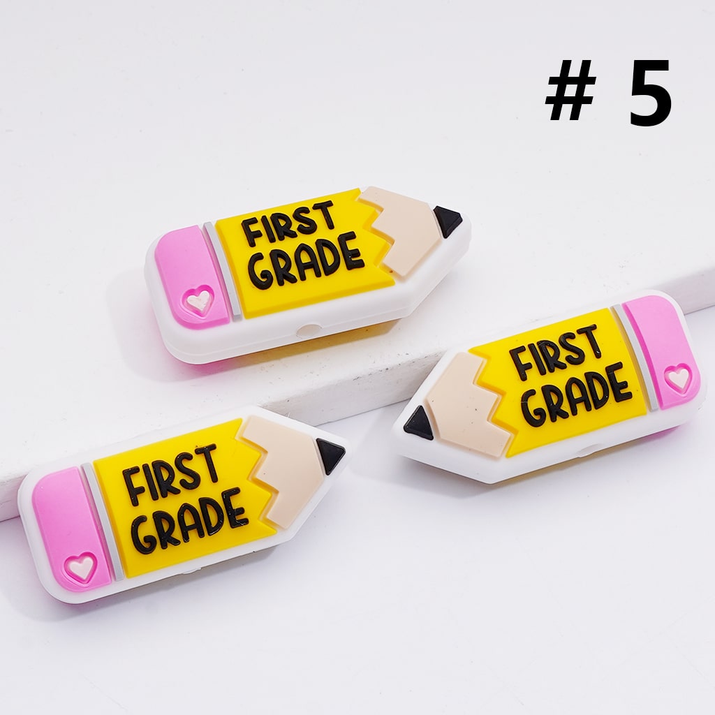 Mini Cute Pencil with Grade Symbol Silicone Focal Beads