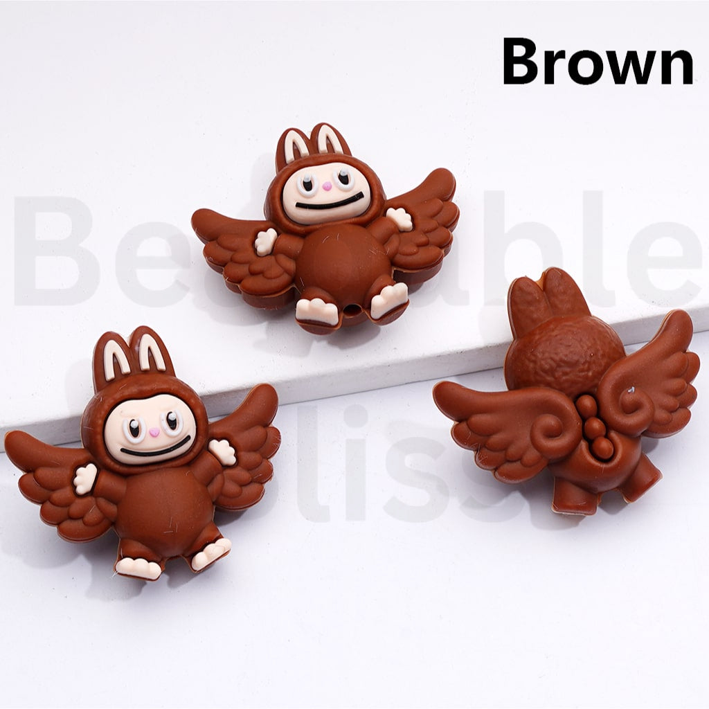 3D Cute Multi-Color Labub with Wings Silicone Focal Beads