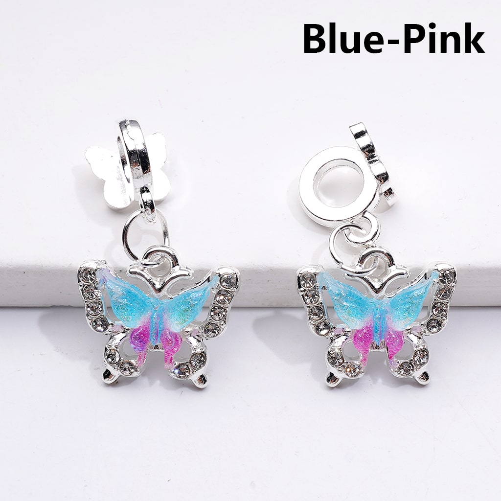 Alloy Bail Beads Dangle Charm Pendant Jewelry Accessories Double Color Butterfly Rhinestones Silver