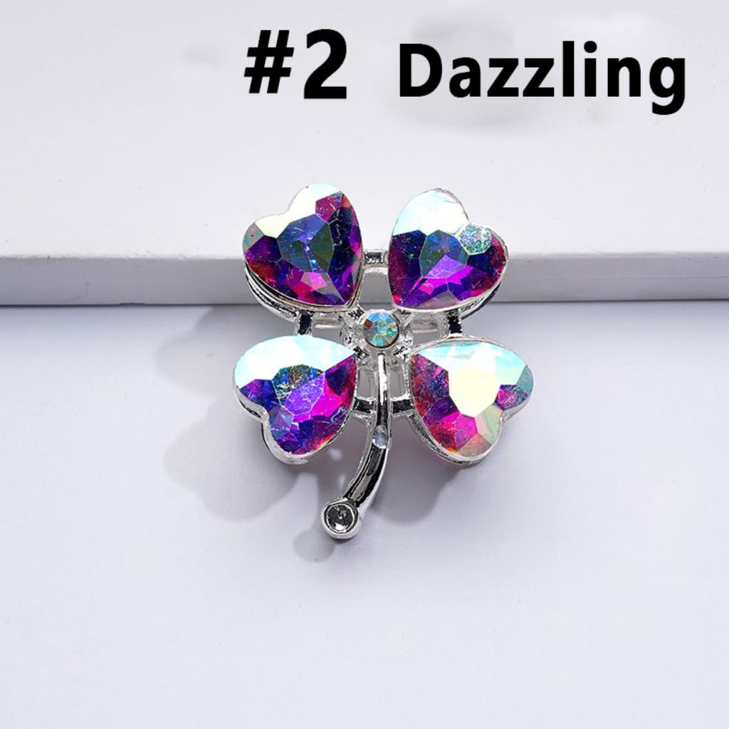 繊細なファンシーシルバー合金四つ葉のクローバーとカラーハートのミニABラインストーンビーズ、約25×30MM