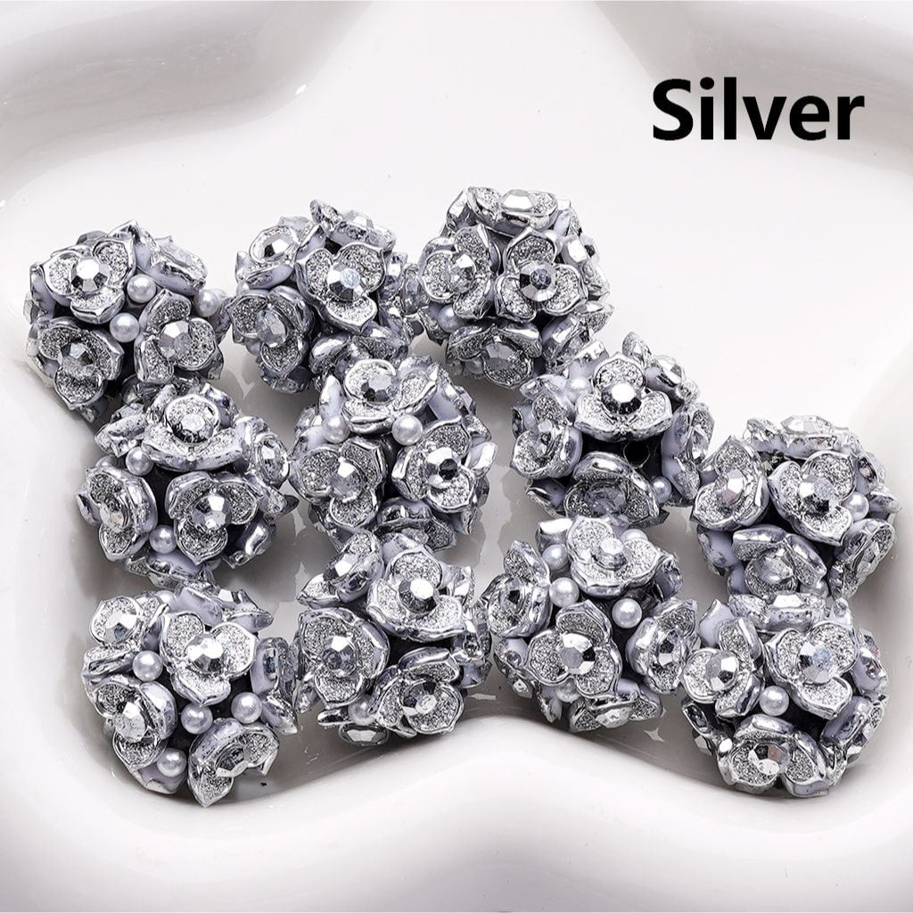Clay Beads Shiny Cute Three-Petal Flower with Colorful Stamen White Pearls 20MM