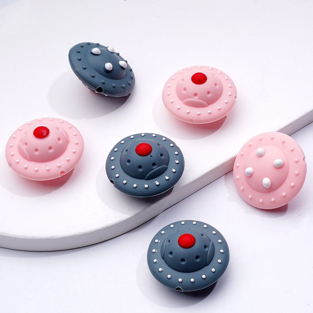 3D Cute UFO Silicone Focal Beads, Random Mix
