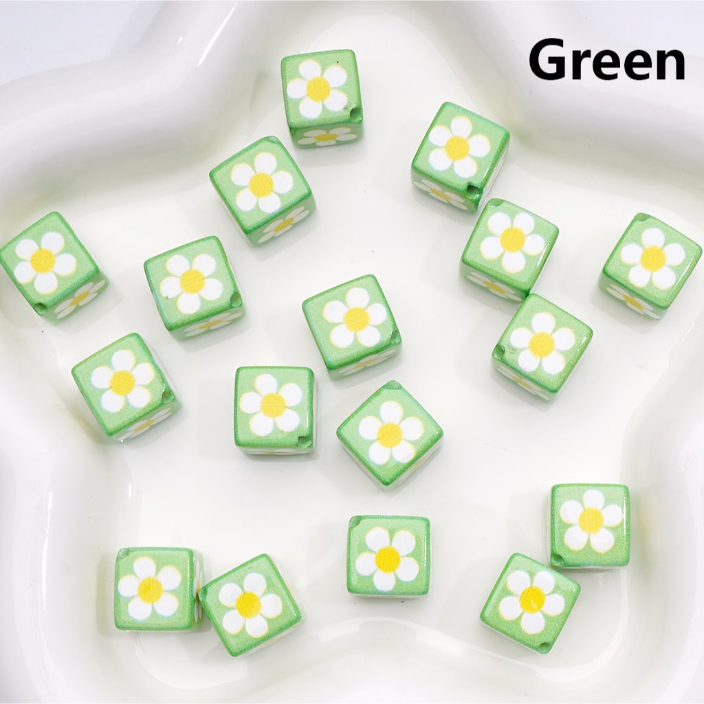 Square Cube Acrylic Beads Cute Mini Flowers Solid Color 12MM (Single Color is available for 200pcs(Whole Bag))