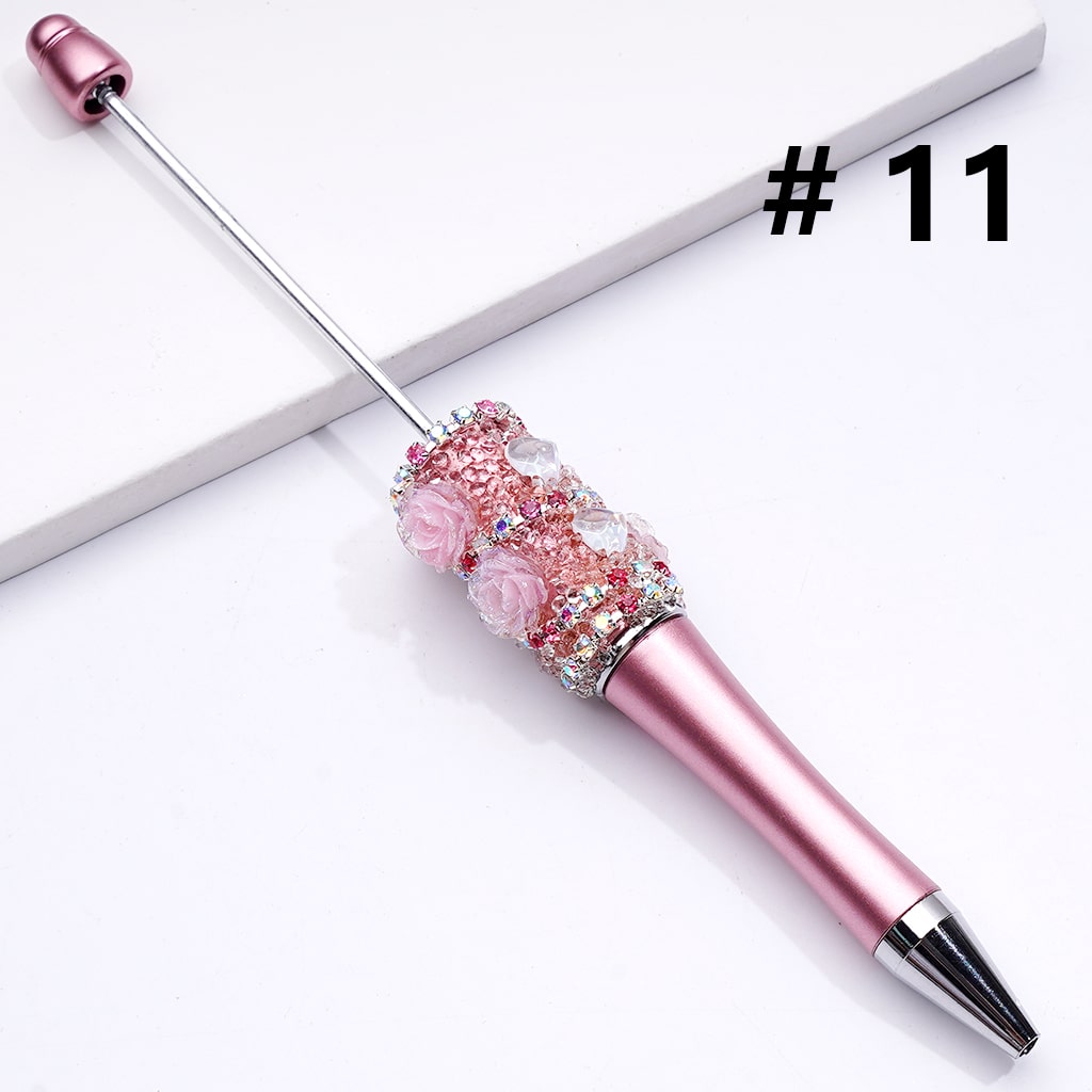 Luminous Beadable Pens with Mini Flower Shiny Rhinestones Chain Heart Diamond in Solid Colors