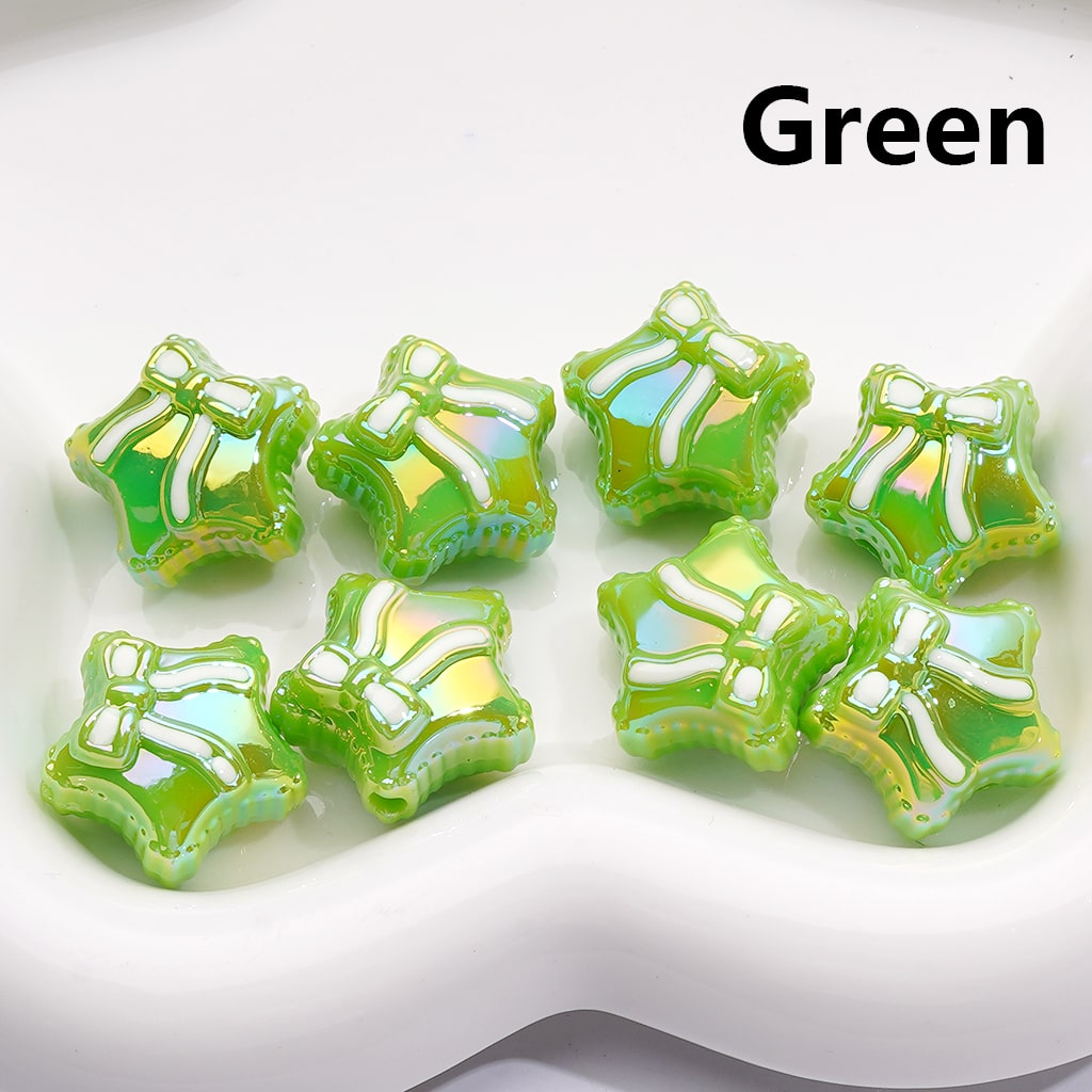 Acrylic Beads UV Coating Shiny Five-Pointed Star with Bowknots, Multi-Color, 20MM (Single Color is available for 200pcs(Whole Bag))