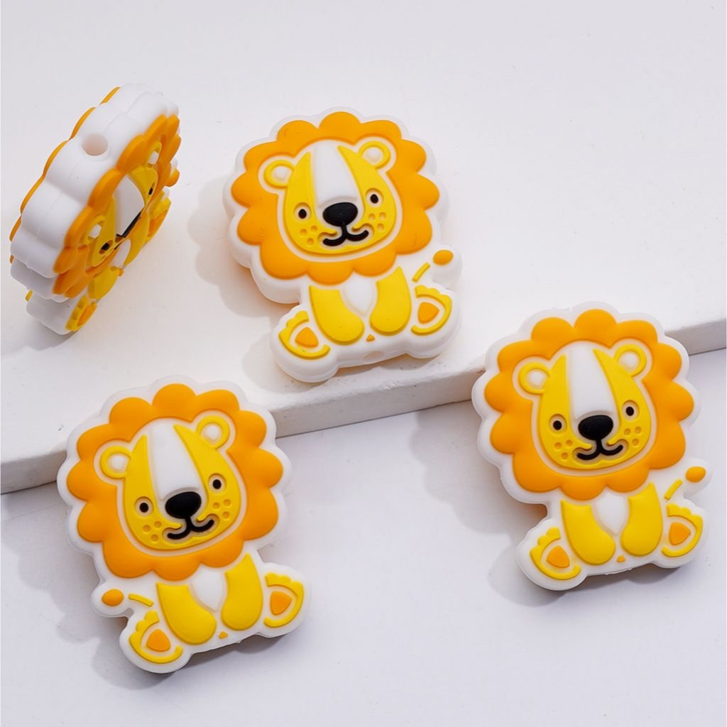 Little Cute Lion with Black Nose Silicone Focal Beads