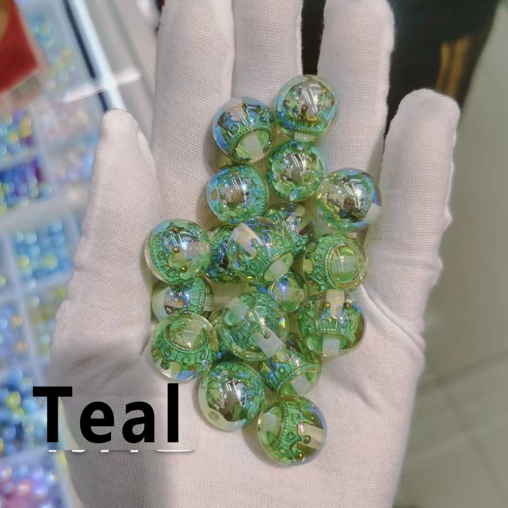 Delicate UV Coating Multi-Color Metal Crown Inside Clear Round Acrylic Beads, 16MM