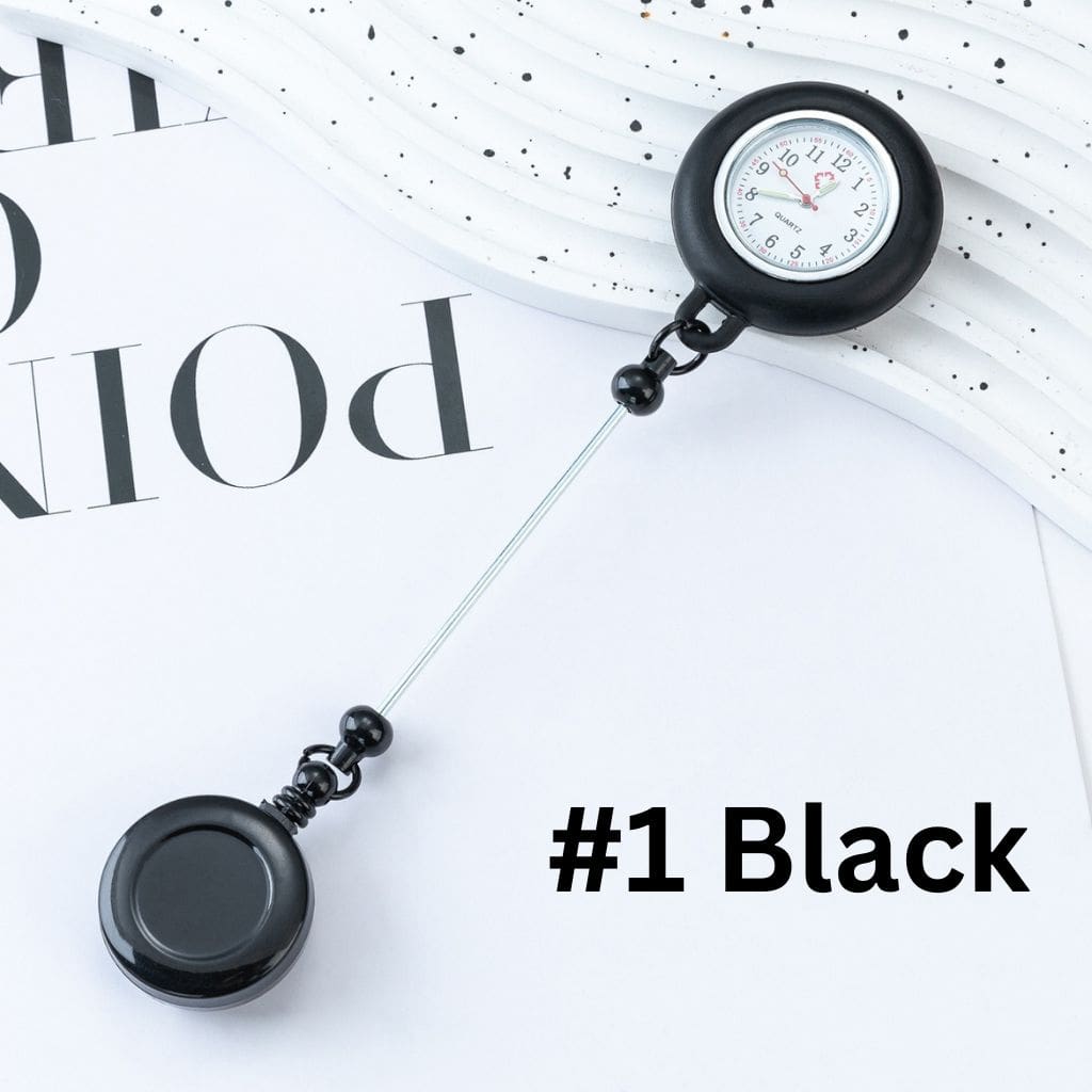 Creative Luminous Beaded Retractable Back Badge Holder Reels with Keychain Bar & Mini Round Chest Pocket Clock Watch for Nurse Doctor Student , 178MM, Battery Included, Only be Shipped by Standard Shipping, Important: Please Read the Description