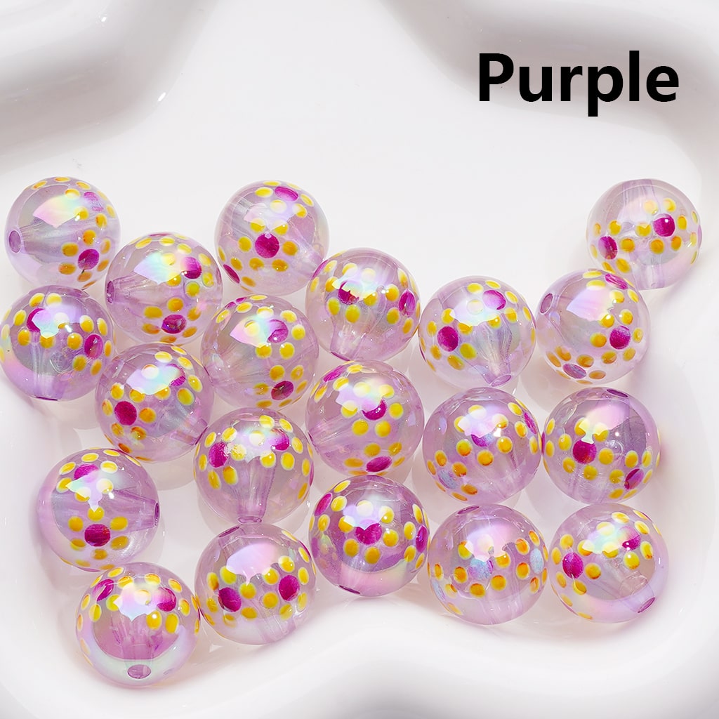 Luminous UV Coating Translucent Multi-color Mini Cute Flower Round Acrylic Beads, 16MM (Single Color is available for 200pcs(Whole bag))