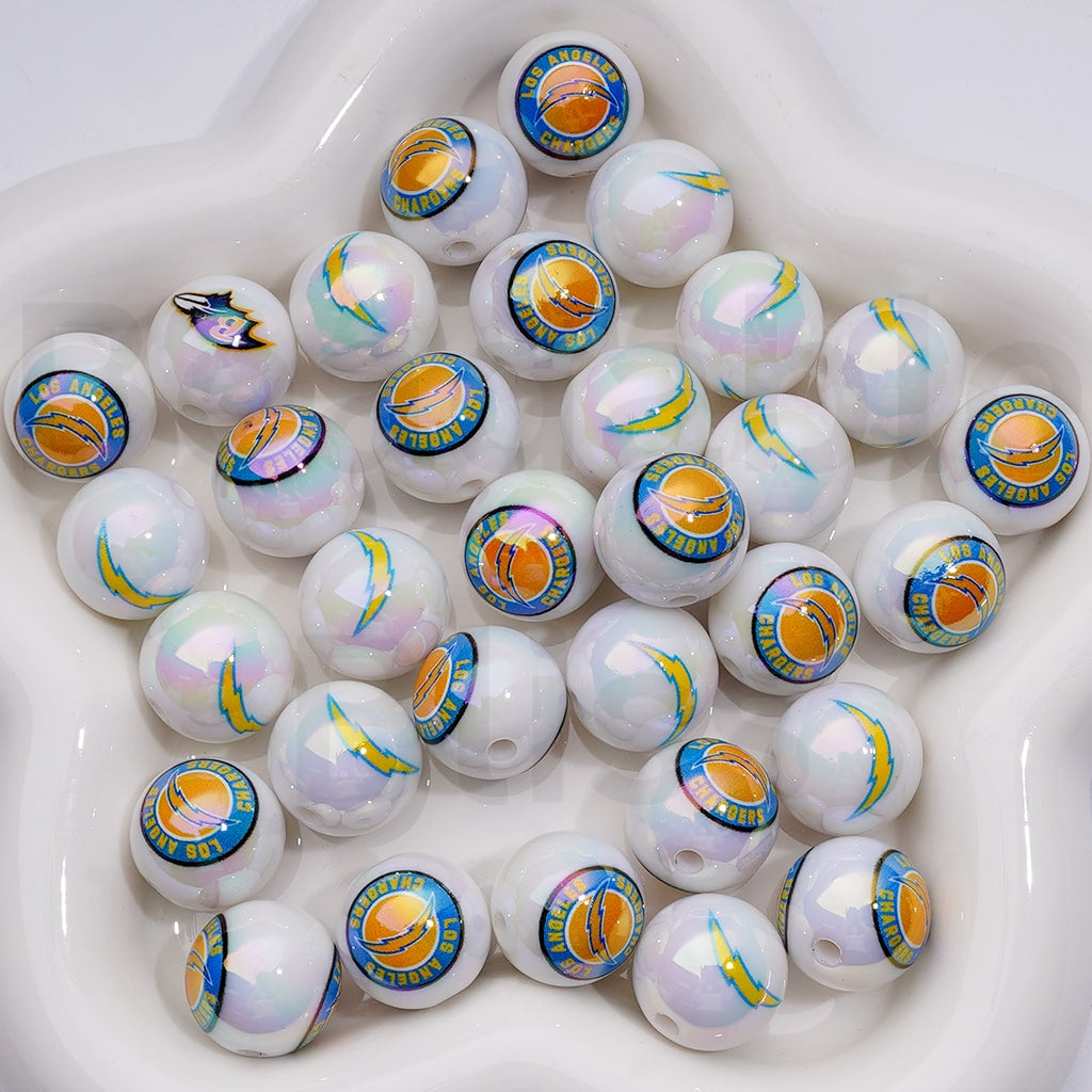 UV Coating USA American Football Teams NF Round Acrylic Beads, 16MM, Random Mix Teams and Single Team are Both Available to Choose