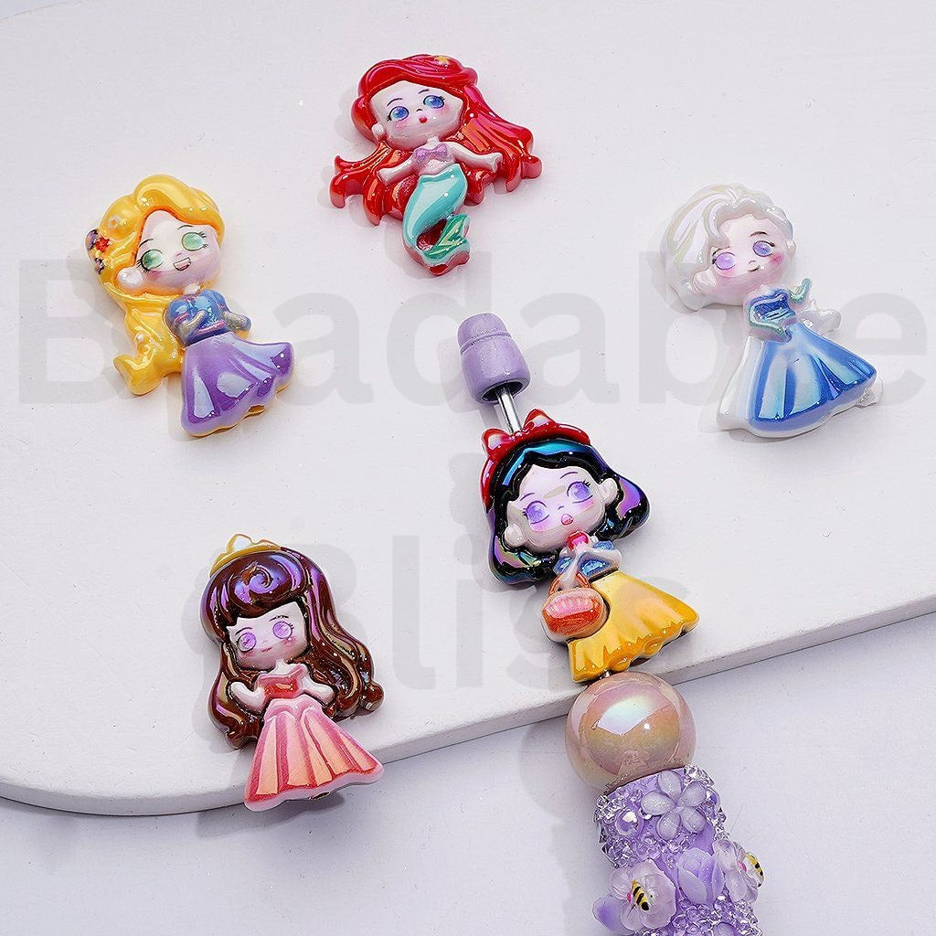 UV Coating Beautiful Disne Princess Series Sno Whit Mermai Rapunze Els Acrylic Beads, Random Mix