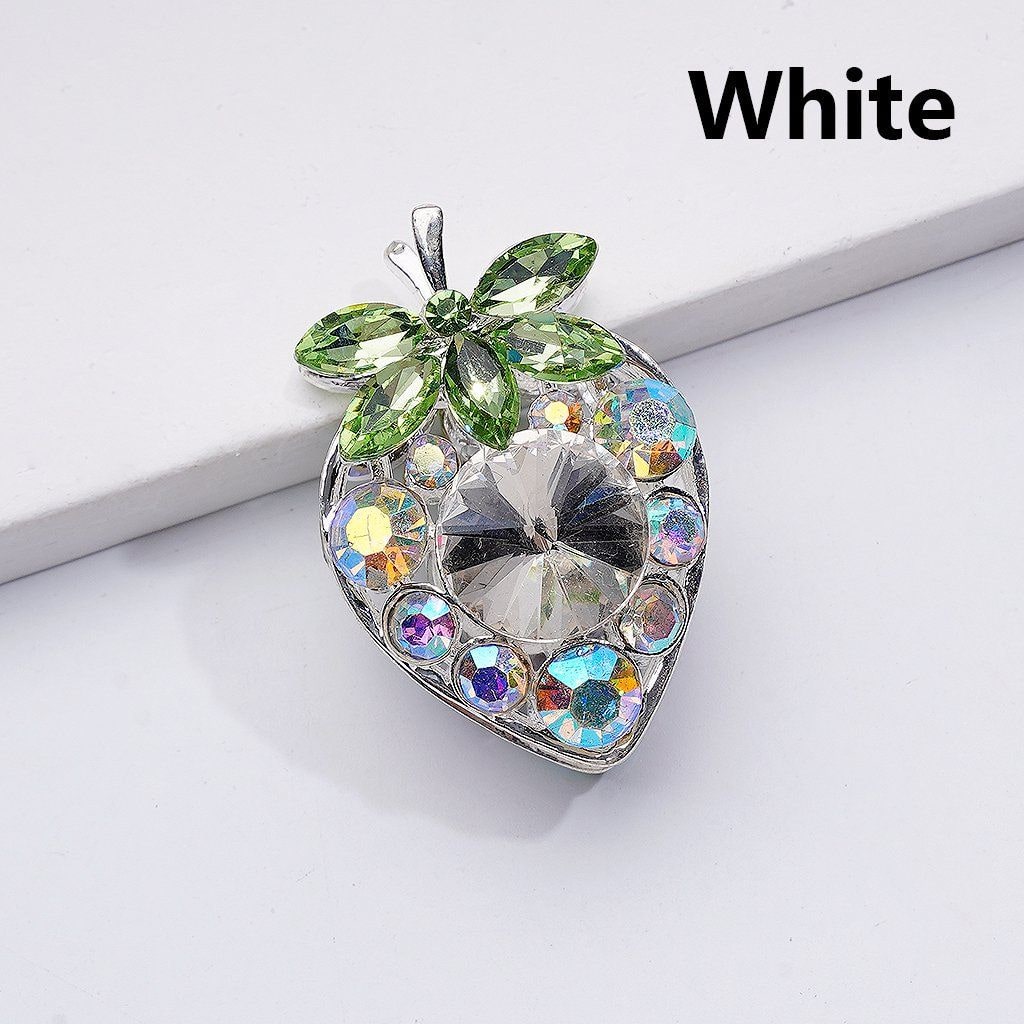 Fancy Silver Alloy Starwberry Beads with Multi-Color Cone Shape Green Leaf AB Rhinestones, 22*33MM