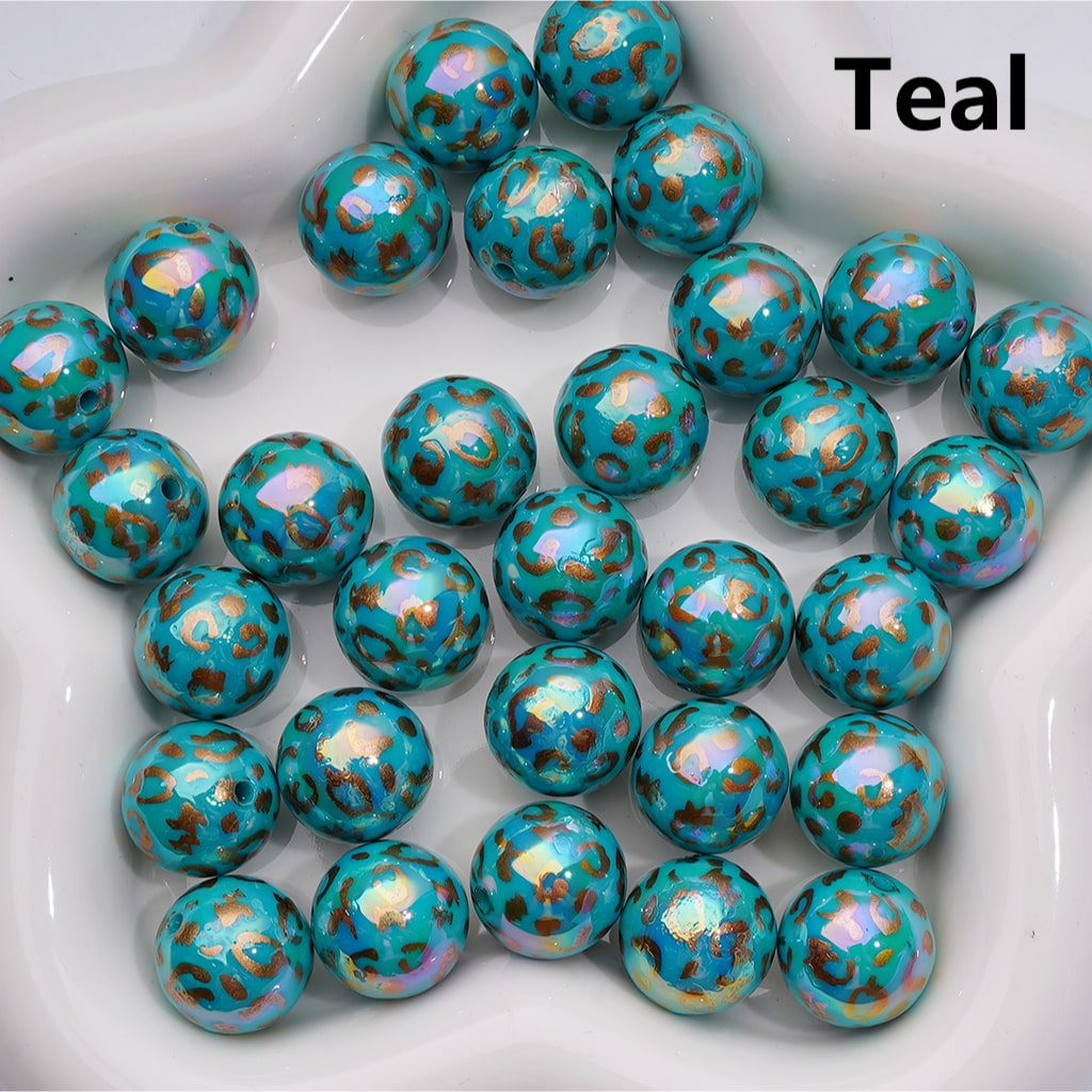 UV Coating Gold Lepoard Prints Round Acrylic Beads in Solid Color, 16MM (Single Color is available for 200pcs(Whole bag))