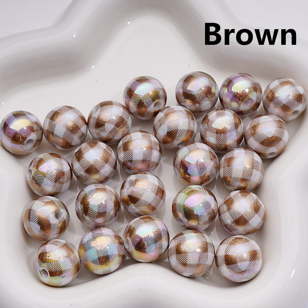 UV Coating Multi-Color Checkered Round Acrylic Beads, 16MM (Single Color is available for 200pcs(Whole bag))