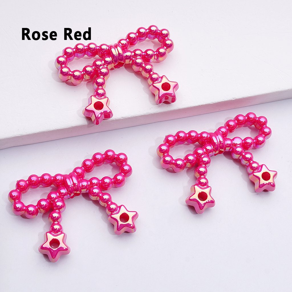 UV Coating Pearls Bowknots with Star Ring Acrylic Beads in Solid Color, Around 23*33MM