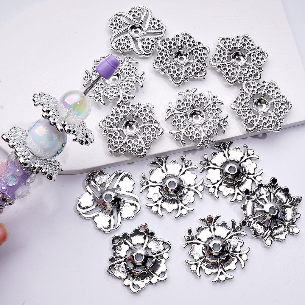 Silver Acrylic Flower Jewelry Accessories Spacer, Around 36MM, Random Mix