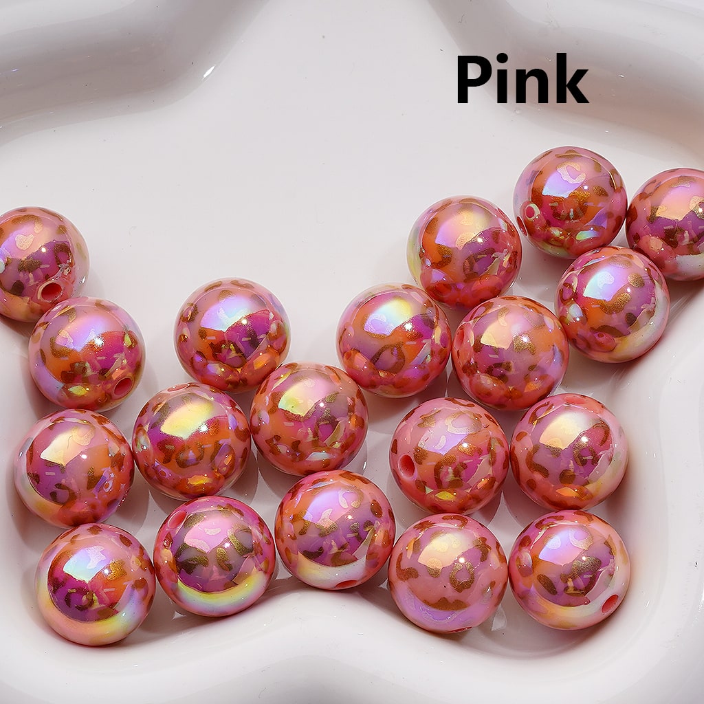 UV Coating Gold Lepoard Prints Round Acrylic Beads in Solid Color, 16MM (Single Color is available for 200pcs(Whole bag))