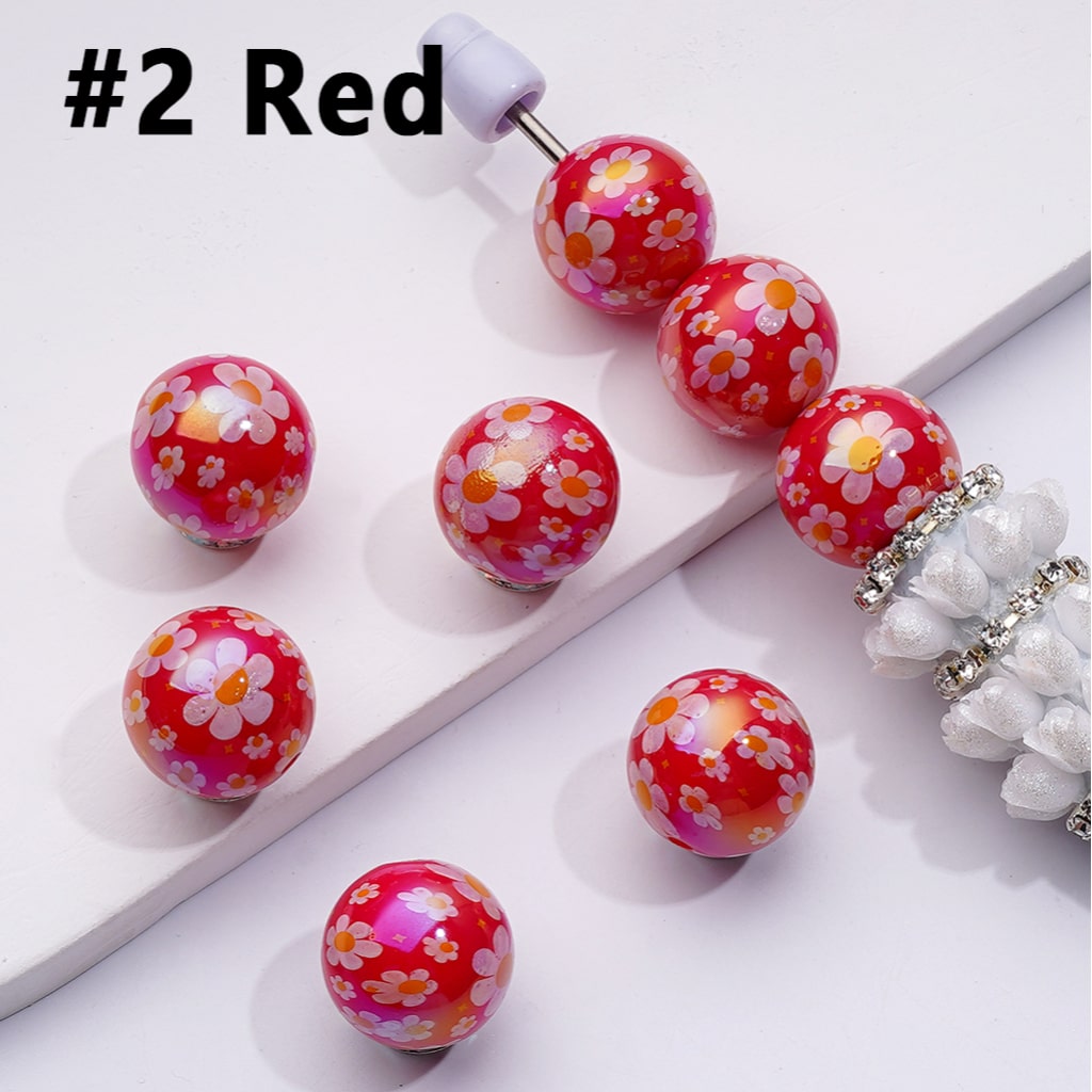 UVコーティング ミニかわいい花 ラウンドアクリルビーズ 単色 16mm