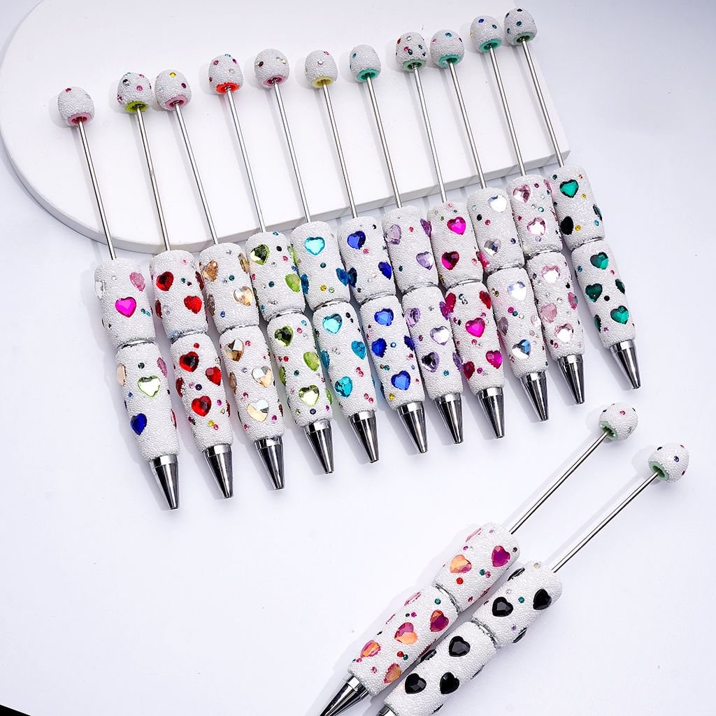 Beadable Solid Color Hearts Shiny Rhinestones Mini White Snow Balls Clay Pen