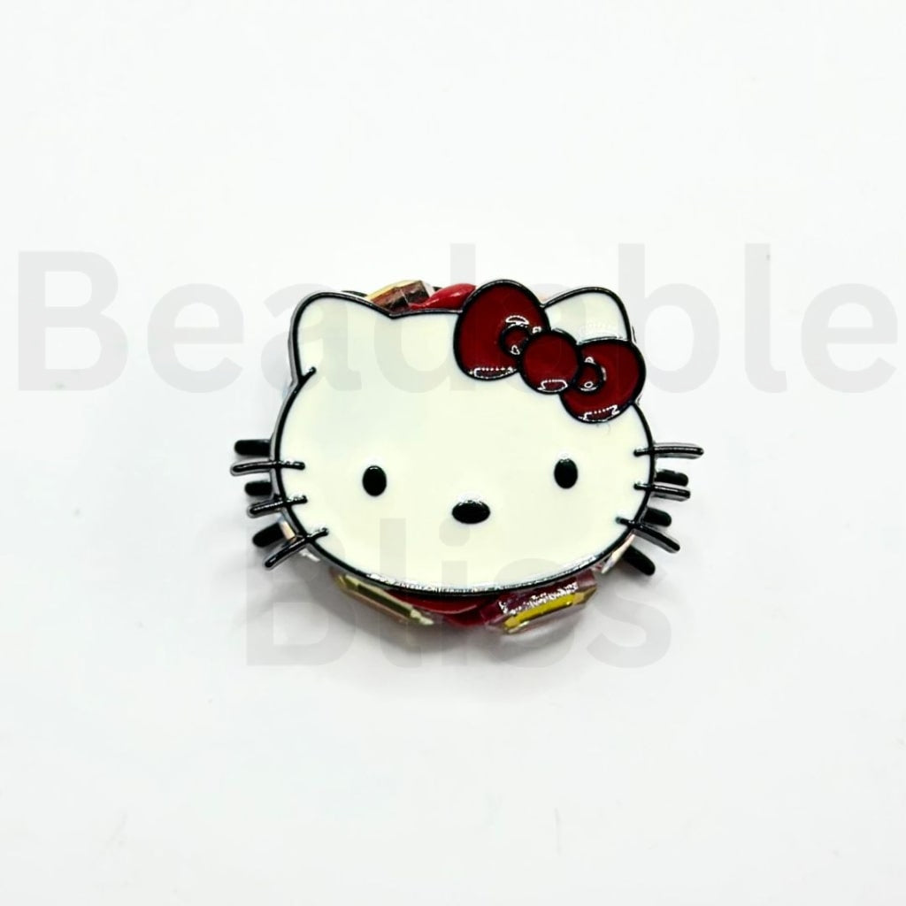 絶妙なカラフルな合金製サンリHK子猫の頭、光沢のあるラインストーン粘土ビーズ付き、約32×22MM