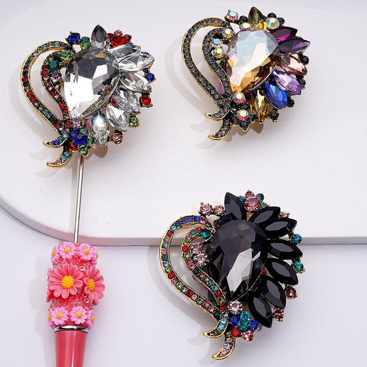 Exquisite Fancy Gold Alloy Heart with Colorful Shiny Rhinestones Cute Butterflies Hearts Snowflakes Clay Beads, Around 52*64MM