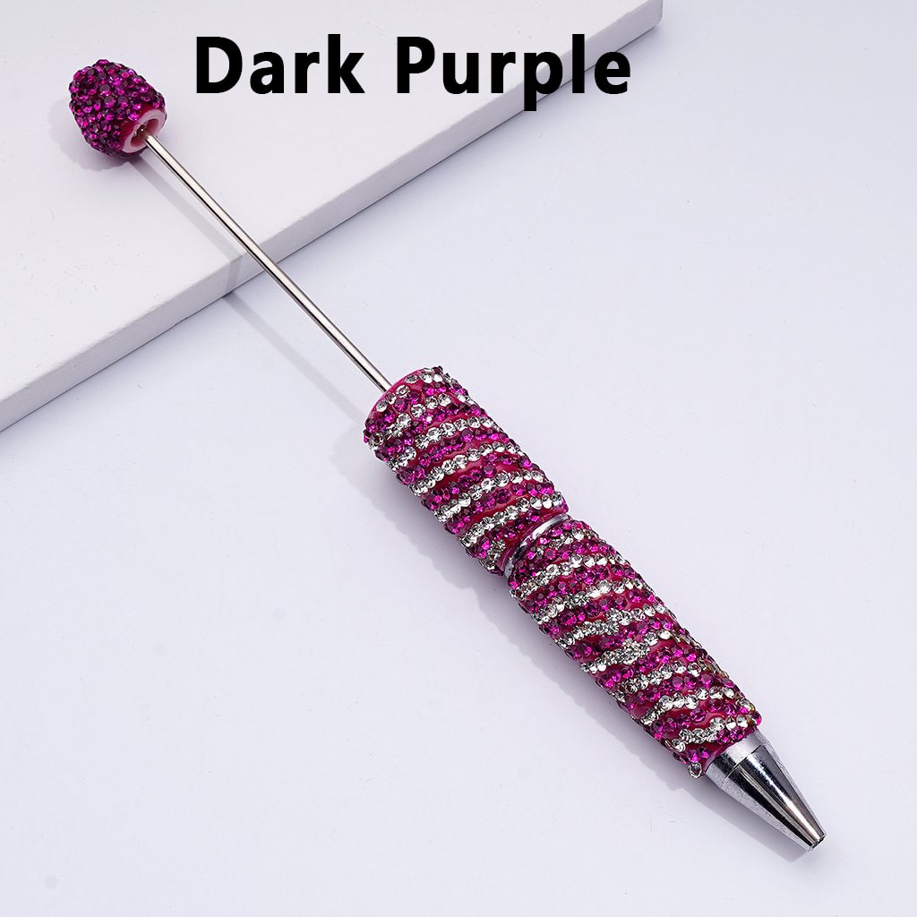Beadable Clay Pens with Striola Oblique-Stripe Double Color Rhinestones Covered the Entire Pen