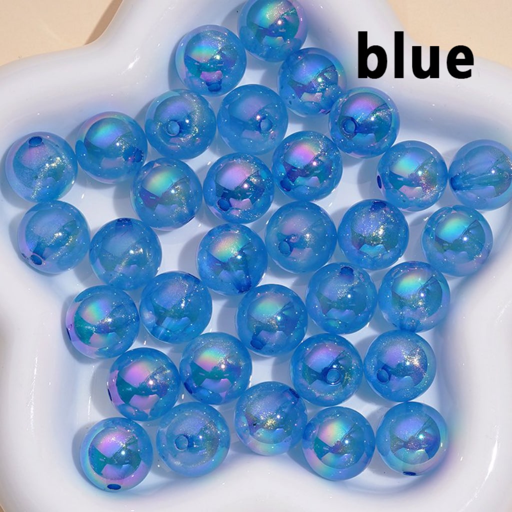 Luminous UV Coating Translucent Glitter Colorful Round Acrylic Beads, 16MM