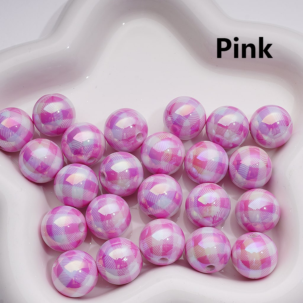 UV Coating Multi-Color Checkered Round Acrylic Beads, 16MM (Single Color is available for 200pcs(Whole bag))