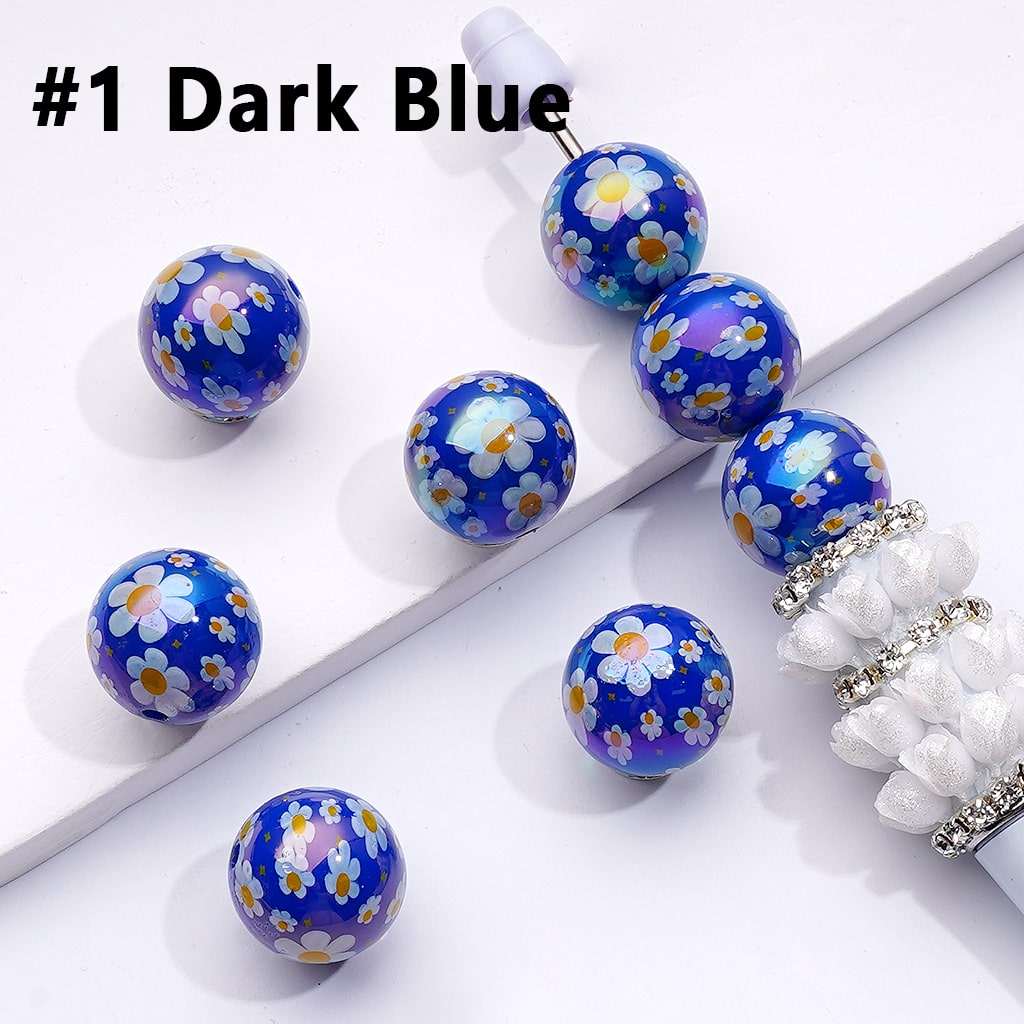 UVコーティング ミニかわいい花 ラウンドアクリルビーズ 単色 16mm