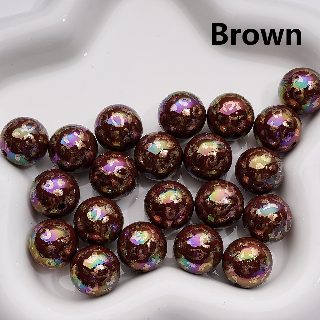 UV Coating Gold Lepoard Prints Round Acrylic Beads in Solid Color, 16MM (Single Color is available for 200pcs(Whole bag))