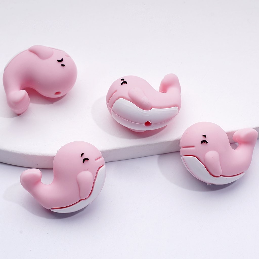 3D Cute Vivid Blue Pink Whale Silicone Focal Beads