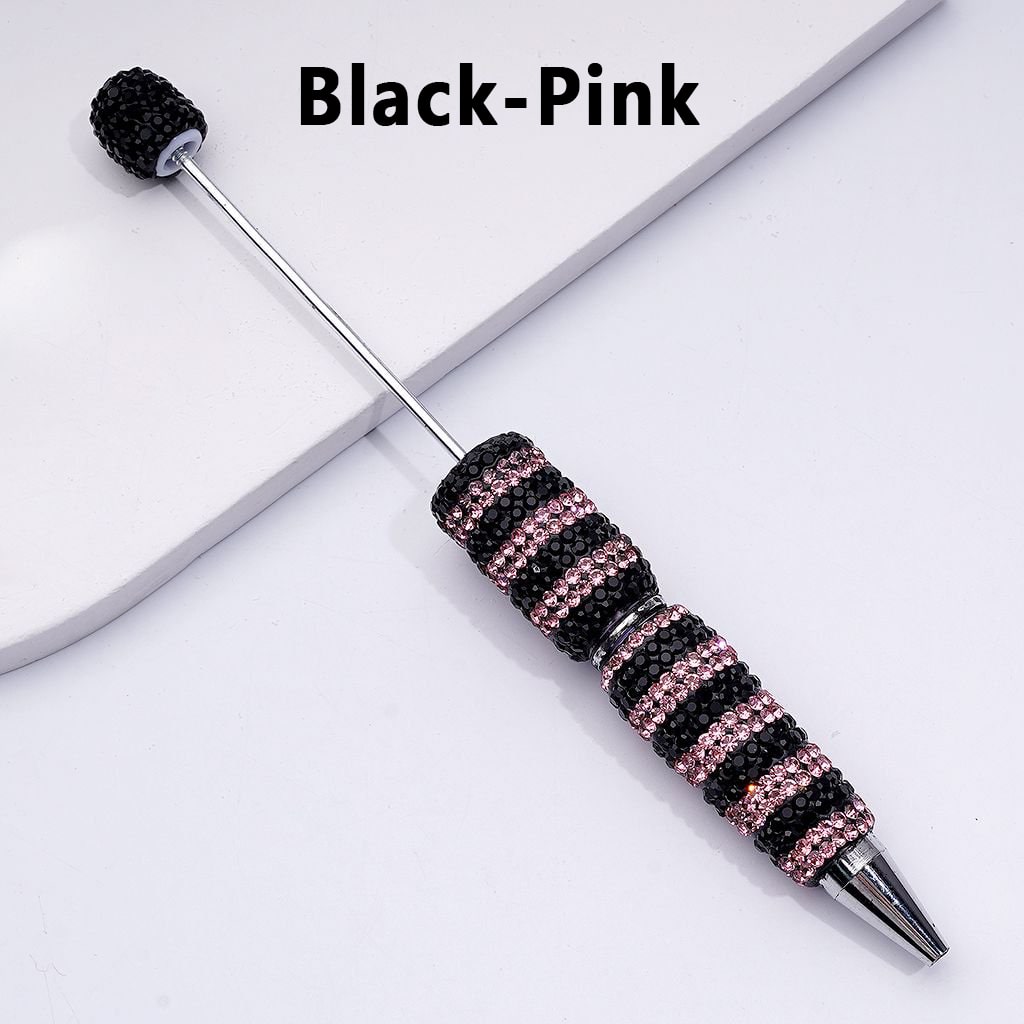 Beadable Clay Pens with Straight-Stripe Double Color Rhinestones Covered the Entire Pen