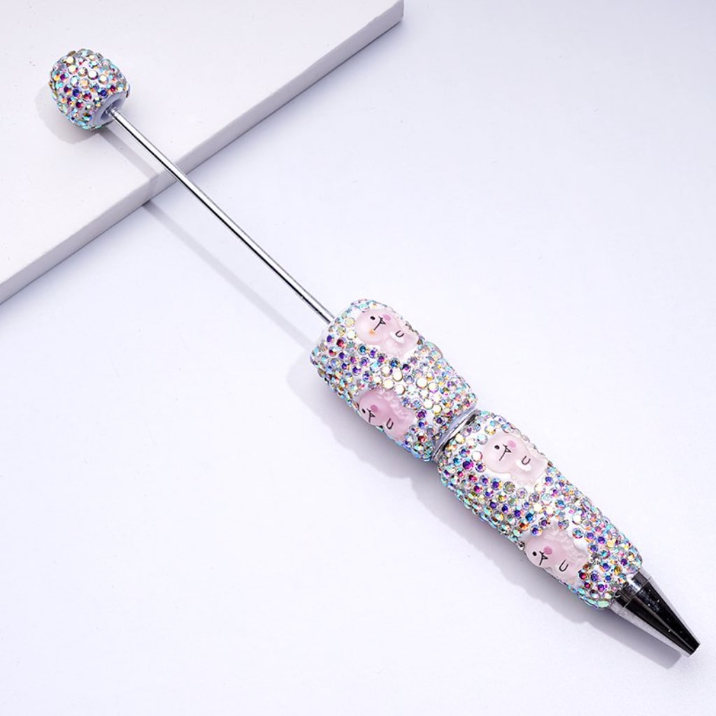 Beadable Clay Pens with Cute Pink Monster Mini AB Rhinestones Covered the Entire Pen