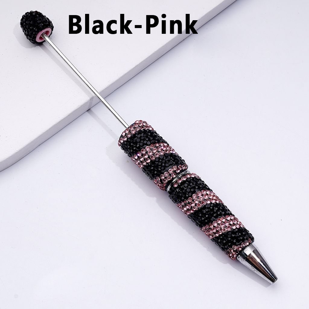 Beadable Clay Pens with Oblique-Stripe Double Color Rhinestones Covered the Entire Pen