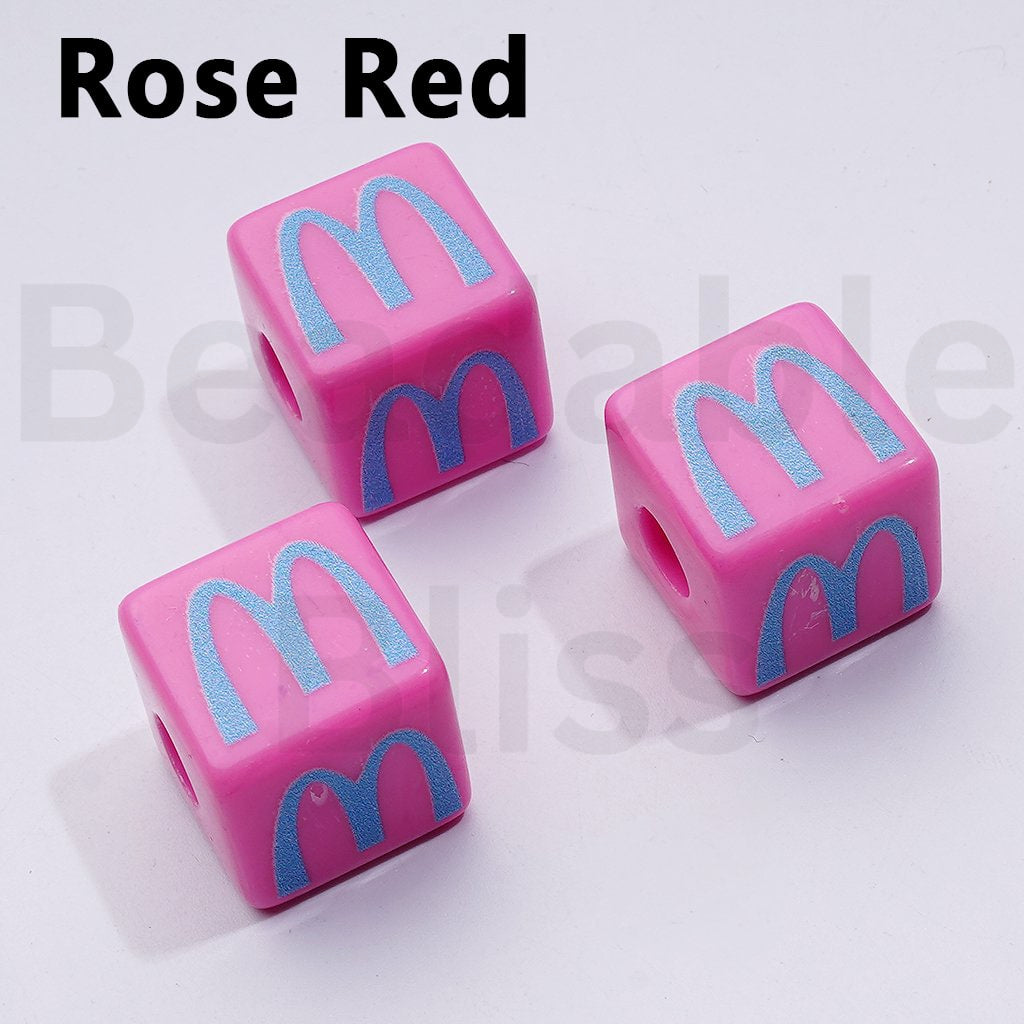 Cute Multi-Color McDonal Series Square Cube Acrylic Beads, Around 16MM