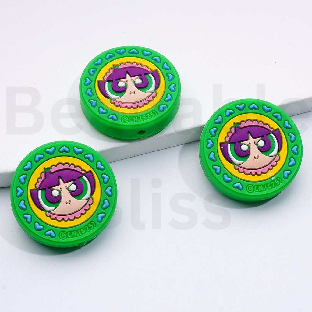Cute Powerpuf Girls Blosso Bubbl Buttercu Round Silicone Focal Beads