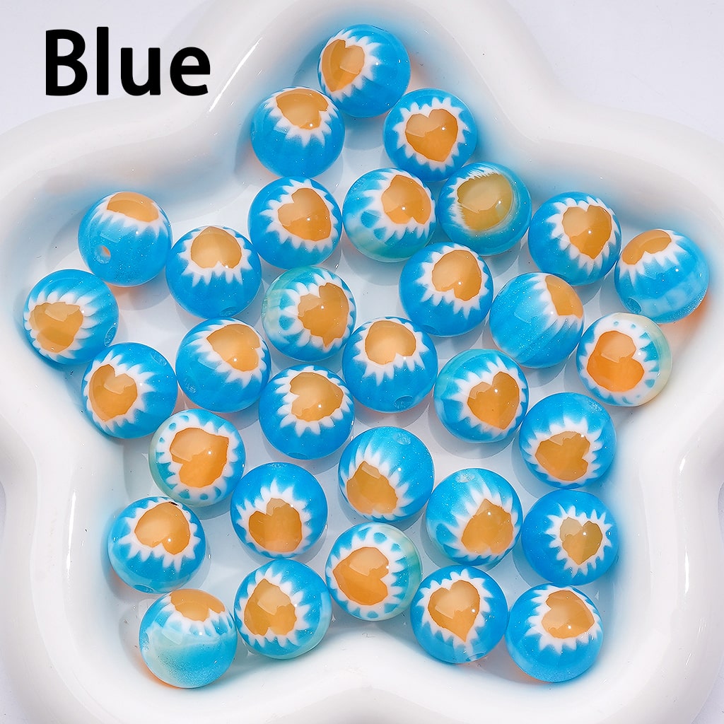 Multi-Color Glitter Hearts with White Borders Round Acrylic Beads, 16MM, Random Mix