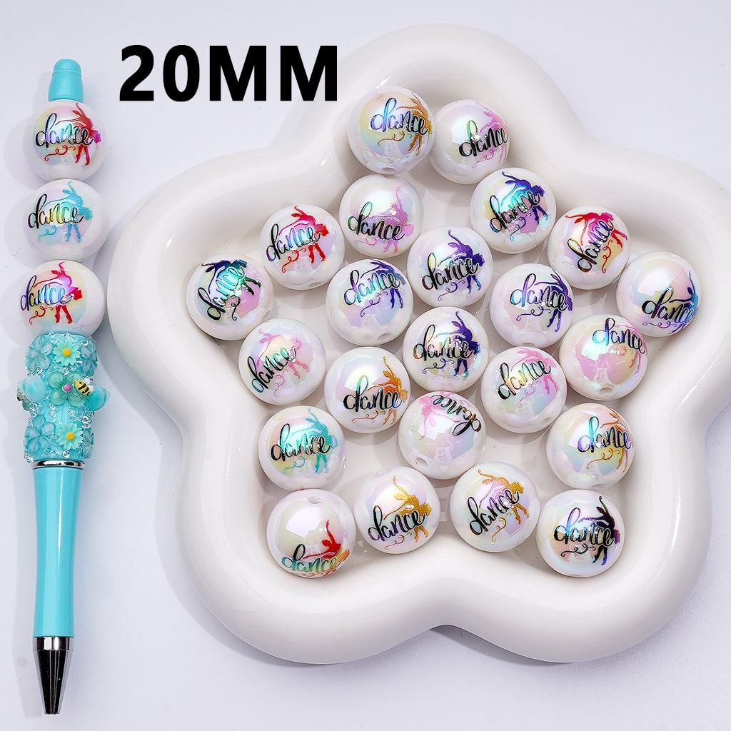 UV Coating Elegant Dancer Prints Round Acrylic Beads, 20MM